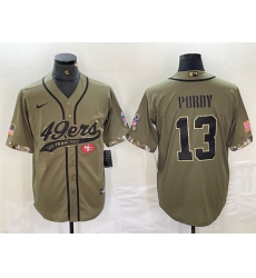 Men San Francisco 49ers 13 Brock Purdy Olive Salute To Service With Patch Cool Base Stitched Baseball Jersey Men San Francisco 49ers 13 Brock Purdy Olive Salute To Service With Patch Cool Base Stitched Baseball Jersey