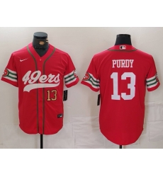 Men San Francisco 49ers 13 Brock Purdy Red With Patch Cool Base Stitched Baseball Jersey 1 Men San Francisco 49ers 13 Brock Purdy Red With Patch Cool Base Stitched Baseball Jersey 1