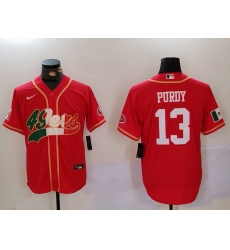 Men San Francisco 49ers 13 Brock Purdy Red With Patch Cool Base Stitched Baseball Jersey 5 Men San Francisco 49ers 13 Brock Purdy Red With Patch Cool Base Stitched Baseball Jersey 5
