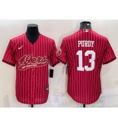 Men San Francisco 49ers 13 Brock Purdy Red With Patch Cool Base Stitched Baseball JerseyS Men San Francisco 49ers 13 Brock Purdy Red With Patch Cool Base Stitched Baseball JerseyS