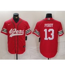 Men San Francisco 49ers 13 Brock Purdy Red With Patch Cool Base Stitched Baseball Jersey Men San Francisco 49ers 13 Brock Purdy Red With Patch Cool Base Stitched Baseball Jersey