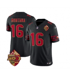 Men San Francisco 49ers 16 Joe Montana Black 2023 F U S E 50th Patch Vapor Limited Stitched Football Jersey Men San Francisco 49ers 16 Joe Montana Black 2023 F U S E 50th Patch Vapor Limited Stitched Football Jersey