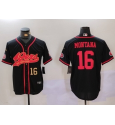 Men San Francisco 49ers 16 Joe Montana Black With Patch Cool Base Stitched Baseball Jersey 1 Men San Francisco 49ers 16 Joe Montana Black With Patch Cool Base Stitched Baseball Jersey 1