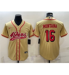 Men San Francisco 49ers 16 Joe Montana New Gold With Patch Cool Base Stitched Baseball Jersey Men San Francisco 49ers 16 Joe Montana New Gold With Patch Cool Base Stitched Baseball Jersey