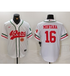 Men San Francisco 49ers 16 Joe Montana White With Patch Cool Base Stitched Baseball Jersey 1 Men San Francisco 49ers 16 Joe Montana White With Patch Cool Base Stitched Baseball Jersey 1