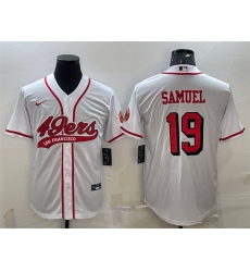 Men San Francisco 49ers 19 Deebo Samuel New White With Patch Cool Base Stitched Baseball Jersey Men San Francisco 49ers 19 Deebo Samuel New White With Patch Cool Base Stitched Baseball Jersey