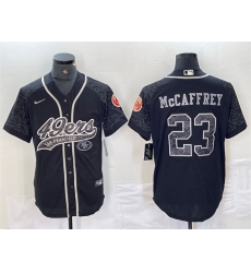 Men San Francisco 49ers 23 Christian McCaffrey Black Reflective With Patch Cool Base Stitched Baseball Jersey Men San Francisco 49ers 23 Christian McCaffrey Black Reflective With Patch Cool Base Stitched Baseball Jersey