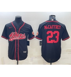 Men San Francisco 49ers 23 Christian McCaffrey Black With Patch Cool Base Stitched Baseball Jersey II Men San Francisco 49ers 23 Christian McCaffrey Black With Patch Cool Base Stitched Baseball Jersey II