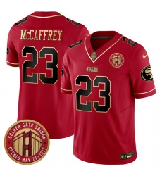 Men San Francisco 49ers 23 Christian McCaffrey Red F U S E Golden Gate Bridge Patch Scarlet Vapor Limited Stitched Football Jersey Men San Francisco 49ers 23 Christian McCaffrey Red F U S E Golden Gate Bridge Patch Scarlet Vapor Limited Stitched Football Jersey