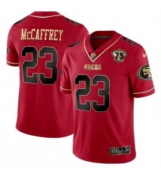 Men San Francisco 49ers 23 Christian McCaffrey Red Gold 75 Anniversary Patch Limited Stitched Football Jersey Men San Francisco 49ers 23 Christian McCaffrey Red Gold 75 Anniversary Patch Limited Stitched Football Jersey