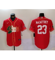 Men San Francisco 49ers 23 Christian McCaffrey Red With Patch Cool Base Stitched Baseball Jersey 2 Men San Francisco 49ers 23 Christian McCaffrey Red With Patch Cool Base Stitched Baseball Jersey 2