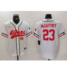 Men San Francisco 49ers 23 Christian McCaffrey White With Patch Cool Base Stitched Baseball Jersey 1 Men San Francisco 49ers 23 Christian McCaffrey White With Patch Cool Base Stitched Baseball Jersey 1