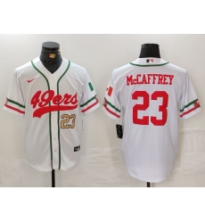 Men San Francisco 49ers 23 Christian McCaffrey White With Patch Cool Base Stitched Baseball Jersey 2 Men San Francisco 49ers 23 Christian McCaffrey White With Patch Cool Base Stitched Baseball Jersey 2