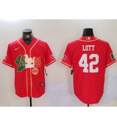 Men San Francisco 49ers 42 Ronnie Lott Red With Patch Cool Base Stitched Baseball Jersey 2 Men San Francisco 49ers 42 Ronnie Lott Red With Patch Cool Base Stitched Baseball Jersey 2
