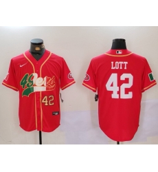 Men San Francisco 49ers 42 Ronnie Lott Red With Patch Cool Base Stitched Baseball Jersey 3 Men San Francisco 49ers 42 Ronnie Lott Red With Patch Cool Base Stitched Baseball Jersey 3