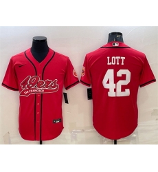 Men San Francisco 49ers 42 Ronnie Lott Red With Patch Cool Base Stitched Baseball JerseyS Men San Francisco 49ers 42 Ronnie Lott Red With Patch Cool Base Stitched Baseball JerseyS