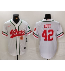 Men San Francisco 49ers 42 Ronnie Lott White With Patch Cool Base Stitched Baseball Jersey 2 Men San Francisco 49ers 42 Ronnie Lott White With Patch Cool Base Stitched Baseball Jersey 2