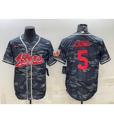 Men San Francisco 49ers 5 Trey Lance Grey Red Camo With Patch Cool Base Stitched Baseball Jersey Men San Francisco 49ers 5 Trey Lance Grey Red Camo With Patch Cool Base Stitched Baseball Jersey