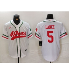 Men San Francisco 49ers 5 Trey Lance White With Patch Cool Base Stitched Baseball Jersey Men San Francisco 49ers 5 Trey Lance White With Patch Cool Base Stitched Baseball Jersey