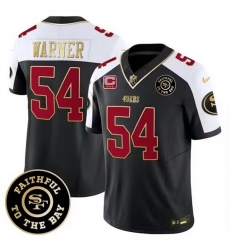 Men San Francisco 49ers 54 Fred Warner White Balck 2023 F U S E With 3 Star C Patch And Faithful To The Bay Patch Stitched Football Jersey Men San Francisco 49ers 54 Fred Warner White Balck 2023 F U S E With 3 Star C Patch And Faithful To The Bay Patch Stitched Football Jersey