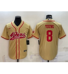 Men San Francisco 49ers 8 Steve Young Gold With Patch Cool Base Stitched Baseball Jersey Men San Francisco 49ers 8 Steve Young Gold With Patch Cool Base Stitched Baseball Jersey