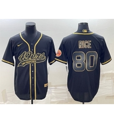 Men San Francisco 49ers 80 Jerry Rice Black Gold With Patch Cool Base Stitched Baseball Jersey Men San Francisco 49ers 80 Jerry Rice Black Gold With Patch Cool Base Stitched Baseball Jersey