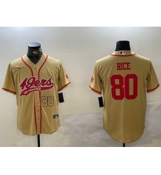 Men San Francisco 49ers 80 Jerry Rice Gold With Patch Cool Base Stitched Baseball Jersey Men San Francisco 49ers 80 Jerry Rice Gold With Patch Cool Base Stitched Baseball Jersey