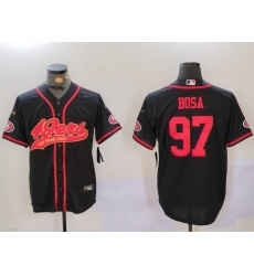 Men San Francisco 49ers 97 Nick Bosa Black With Patch Cool Base Stitched Baseball Jersey 2 Men San Francisco 49ers 97 Nick Bosa Black With Patch Cool Base Stitched Baseball Jersey 2