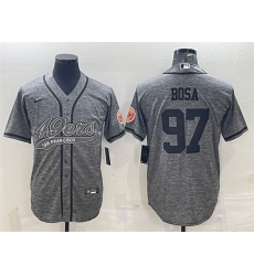 Men San Francisco 49ers 97 Nick Bosa Grey With Patch Cool Base Stitched Baseball Jersey Men San Francisco 49ers 97 Nick Bosa Grey With Patch Cool Base Stitched Baseball Jersey