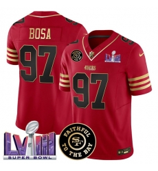 Men San Francisco 49ers 97 Nick Bosa Red 2025 F U S E Faithful 26 Super Bowl LVIII Patch Vapor Limited Stitched Football Jersey Men San Francisco 49ers 97 Nick Bosa Red 2025 F U S E Faithful 26 Super Bowl LVIII Patch Vapor Limited Stitched Football Jersey