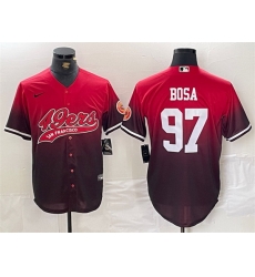 Men San Francisco 49ers 97 Nick Bosa Red Black With Patch Cool Base Stitched Baseball jerseys Men San Francisco 49ers 97 Nick Bosa Red Black With Patch Cool Base Stitched Baseball jerseys