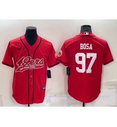Men San Francisco 49ers 97 Nick Bosa Red Cool Base Stitched Baseball Jersey Men San Francisco 49ers 97 Nick Bosa Red Cool Base Stitched Baseball Jersey