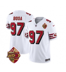 Men San Francisco 49ers 97 Nick Bosa White 2023 F U S E 50th Patch Throwback Stitched Football Jersey Men San Francisco 49ers 97 Nick Bosa White 2023 F U S E 50th Patch Throwback Stitched Football Jersey