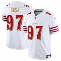 Men San Francisco 49ers 97 Nick Bosa White Gold 2025 F U S E Rivalries Vapor Limited Stitched Football Jersey
