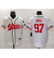 Men San Francisco 49ers 97 Nick Bosa White With Patch Cool Base Stitched Baseball Jersey Men San Francisco 49ers 97 Nick Bosa White With Patch Cool Base Stitched Baseball Jersey