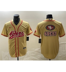 Men San Francisco 49ers Gold Team Big Logo With Patch Cool Base Stitched Baseball Jersey Men San Francisco 49ers Gold Team Big Logo With Patch Cool Base Stitched Baseball Jersey