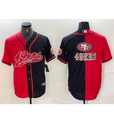 Men San Francisco 49ers Red Black Split Team Big Logo With Patch Cool Base Stitched Baseball Jersey 3 Men San Francisco 49ers Red Black Split Team Big Logo With Patch Cool Base Stitched Baseball Jersey 3