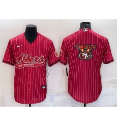 Men San Francisco 49ers Red Team Big Logo With Patch Cool Base Stitched Baseball Jersey Men San Francisco 49ers Red Team Big Logo With Patch Cool Base Stitched Baseball Jersey