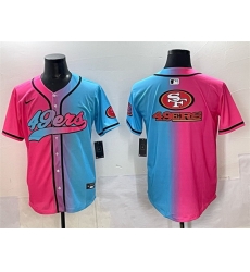 Men San Francisco 49ers Team Big Logo Pink Blue Limited Stitched Baseball Jersey Men San Francisco 49ers Team Big Logo Pink Blue Limited Stitched Baseball Jersey