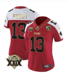 Women San Francisco 49ers 13 Brock Purdy Red White Super Bowl XXIX Patch And 75th Anniversary Patch Stitched Game Jersey Run Small Women San Francisco 49ers 13 Brock Purdy Red White Super Bowl XXIX Patch And 75th Anniversary Patch Stitched Game Jersey Run Small