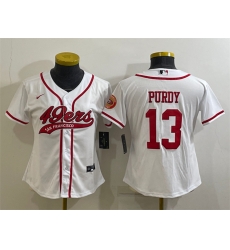 Women San Francisco 49ers 13 Brock Purdy White With Patch Cool Base Stitched Baseball Jersey Women San Francisco 49ers 13 Brock Purdy White With Patch Cool Base Stitched Baseball Jersey
