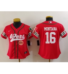 Women San Francisco 49ers 16 Joe Montana Red Mexico With Patch Cool Base Stitched Baseball Jersey 1 Women San Francisco 49ers 16 Joe Montana Red Mexico With Patch Cool Base Stitched Baseball Jersey 1