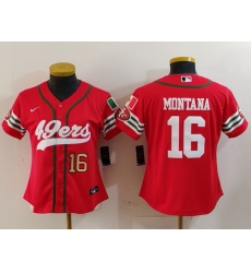 Women San Francisco 49ers 16 Joe Montana Red Mexico With Patch Cool Base Stitched Baseball Jersey 3 Women San Francisco 49ers 16 Joe Montana Red Mexico With Patch Cool Base Stitched Baseball Jersey 3