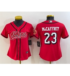 Women San Francisco 49ers 23 Christian McCaffrey New Red With Patch Cool Base Stitched Baseball Jersey Women San Francisco 49ers 23 Christian McCaffrey New Red With Patch Cool Base Stitched Baseball Jersey