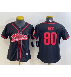 Women San Francisco 49ers 80 Jerry Rice Black With Patch Cool Base Stitched Baseball Jersey Women San Francisco 49ers 80 Jerry Rice Black With Patch Cool Base Stitched Baseball Jersey