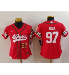 Women San Francisco 49ers 97 Nick Bosa Red Mexico With Patch Cool Base Stitched Baseball Jersey Women San Francisco 49ers 97 Nick Bosa Red Mexico With Patch Cool Base Stitched Baseball Jersey