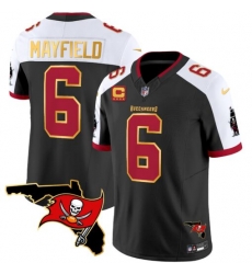 Men Tampa Bay Buccaneers 6 Baker Mayfield Black White F U S E With 4 Star C Ptach And Florida Patch Gold Trim Vapor Stitched Jersey Men Tampa Bay Buccaneers 6 Baker Mayfield Black White F U S E With 4 Star C Ptach And Florida Patch Gold Trim Vapor Stitched Jersey