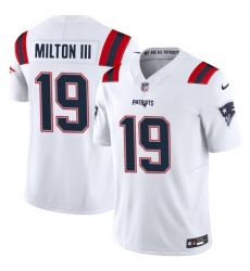 Men New England Patriots 19 Joe Milton III White 2023 F U S E Vapor Limited Stitched Football Jersey Men New England Patriots 19 Joe Milton III White 2023 F U S E Vapor Limited Stitched Football Jersey