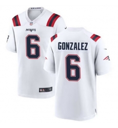 Men New England Patriots 6 Christian Gonzalez White Stitched Game Jersey Men New England Patriots 6 Christian Gonzalez White Stitched Game Jersey