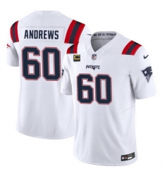 Men New England Patriots 60 David Andrews White 2023 F U S E With 4 Star C Patch Vapor Limited Stitched Football Jersey Men New England Patriots 60 David Andrews White 2023 F U S E With 4 Star C Patch Vapor Limited Stitched Football Jersey